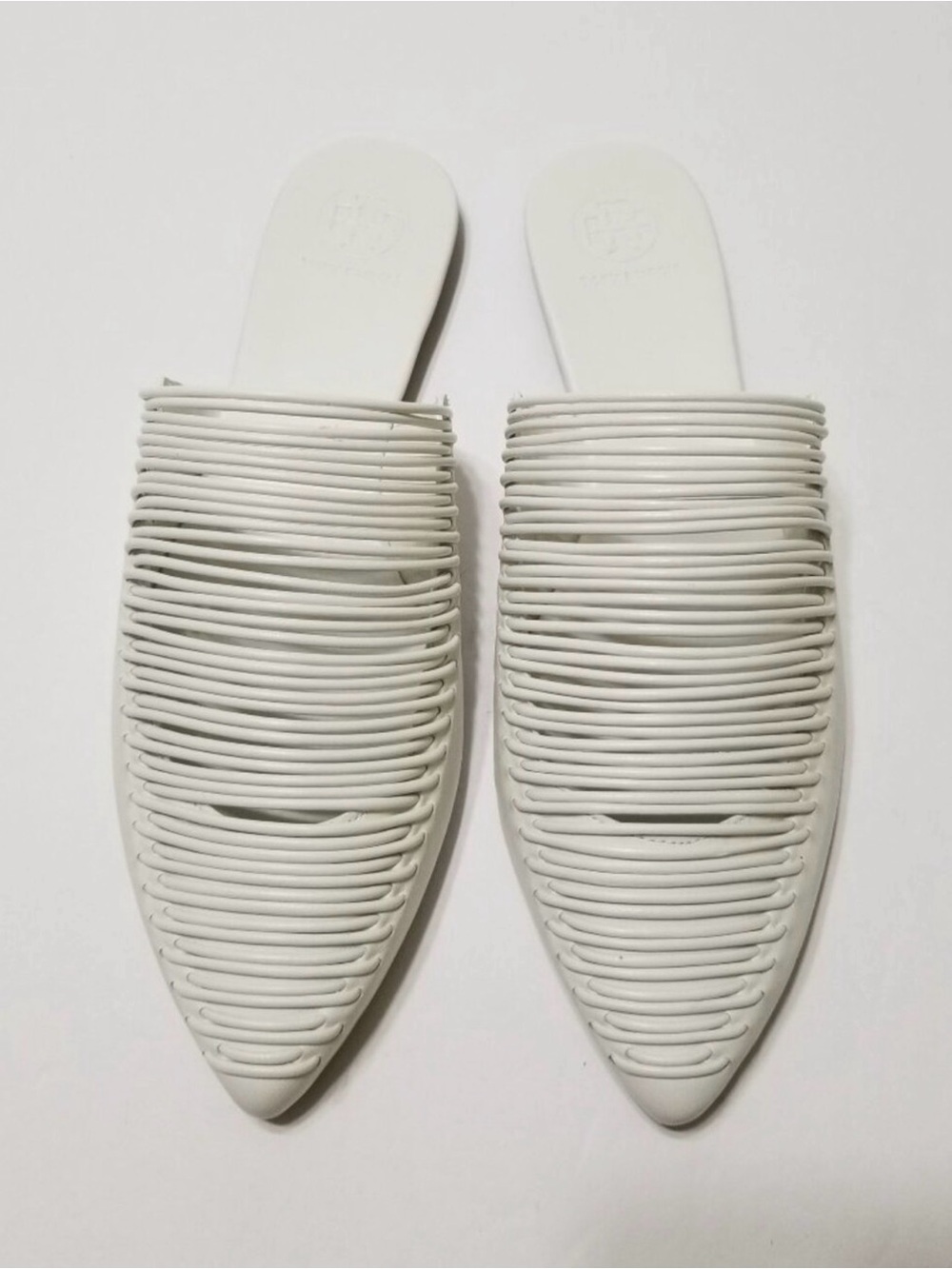 Tory Burch White Woven Pointed-Toe Slide Sandals - Women